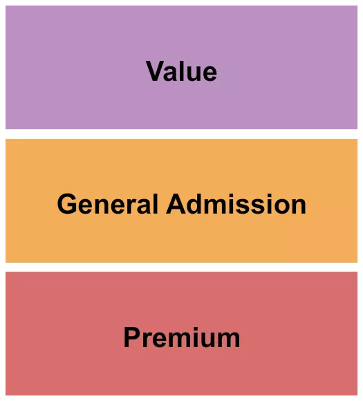 GA/Premium/Value Seating Chart at Mainstage at Second City. The chart shows the main floor/stage with seating options surrounding it, which are color coded