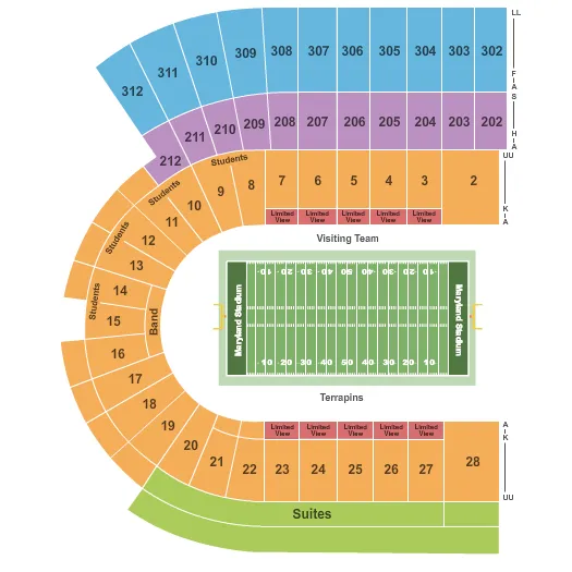 seating chart for SECU Stadium - Football - eventticketscenter.com