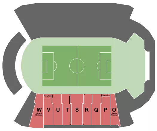 Soccer Seating Chart at McMahon Stadium. The chart shows the main floor/stage with seating options surrounding it, which are color coded
