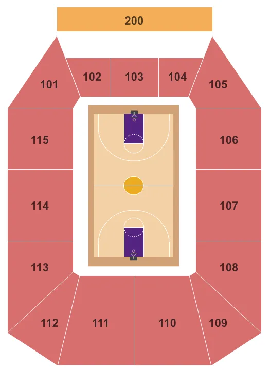 Basketball Seating Chart at McLeod Center. The chart shows the main floor/stage with seating options surrounding it, which are color coded