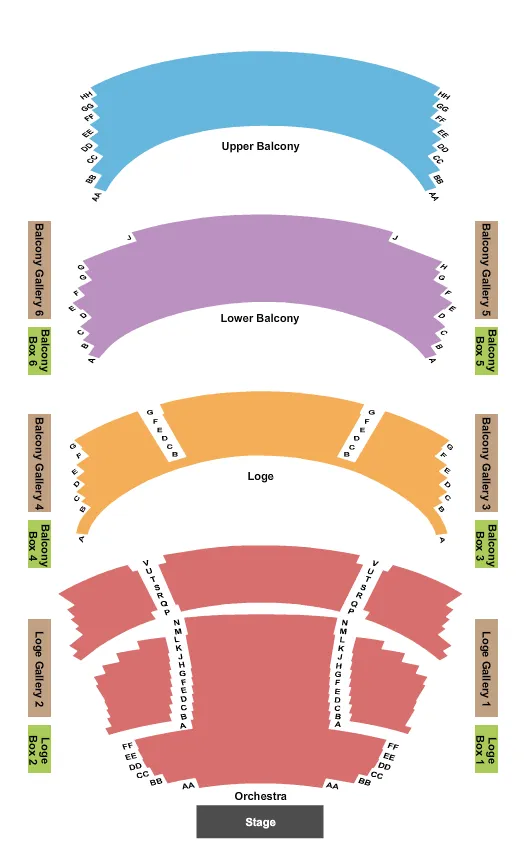 seating chart for Mead Theatre At Schuster Performing Arts Center - Endstage with Boxes - eventticketscenter.com