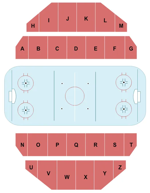 Hockey Seating Chart at Meehan Auditorium. The chart shows the main floor/stage with seating options surrounding it, which are color coded