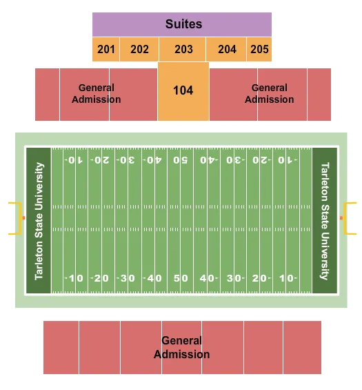 seating chart for Memorial Stadium at Tarleton State University - Football 2020 - eventticketscenter.com