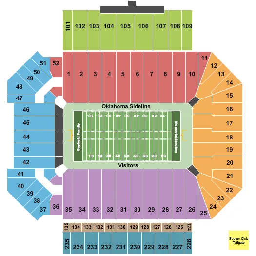 seating chart for Memorial Stadium Oklahoma - Football - eventticketscenter.com