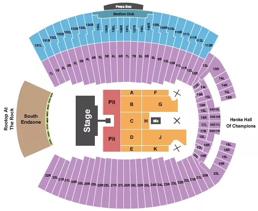 seating chart for Memorial Stadium - IN - Kane Brown - eventticketscenter.com