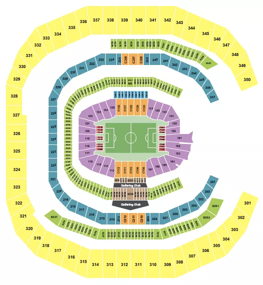 Club World Cup Seating Chart at Mercedes-Benz Stadium. The chart shows the main floor/stage with seating options surrounding it, which are color coded