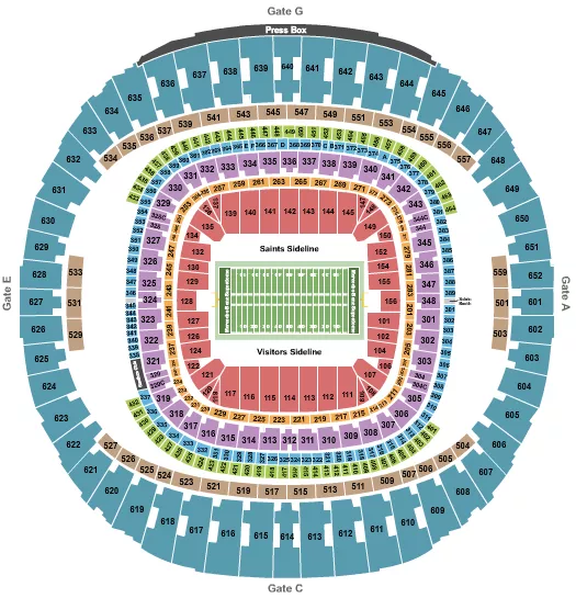 seating chart for Caesars Superdome - Football NO VFS - eventticketscenter.com