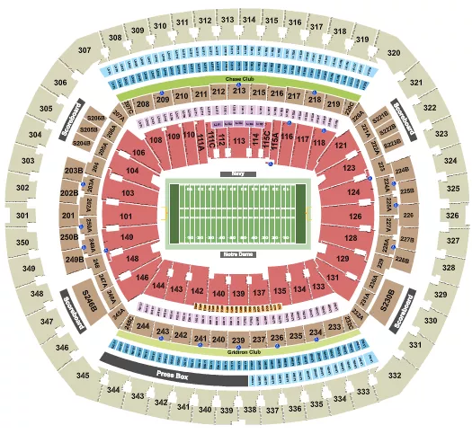 seating chart for MetLife Stadium - Football - Notre Dame vs. Navy - eventticketscenter.com