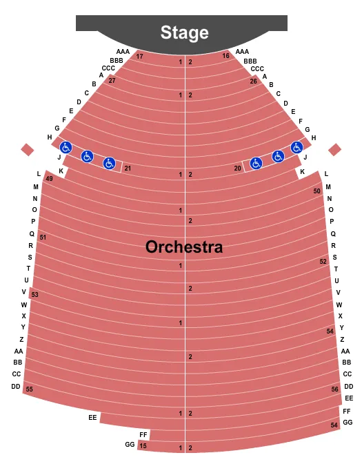 seating chart for Auditorium Theatre At Midland Center For The Arts - End Stage - eventticketscenter.com