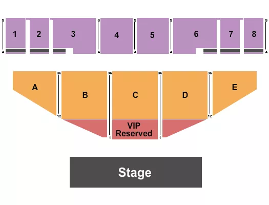 Endstage Seating Chart at Midland County Fair. The chart shows the main floor/stage with seating options surrounding it, which are color coded