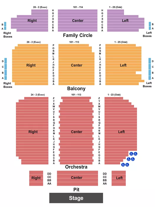 seating chart for Miller Theater at The Kimmel Center - Endstage Pit - eventticketscenter.com