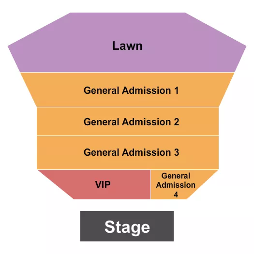 Endstage GA Seating Chart at Miramar Regional Park Amphitheater. The chart shows the main floor/stage with seating options surrounding it, which are color coded