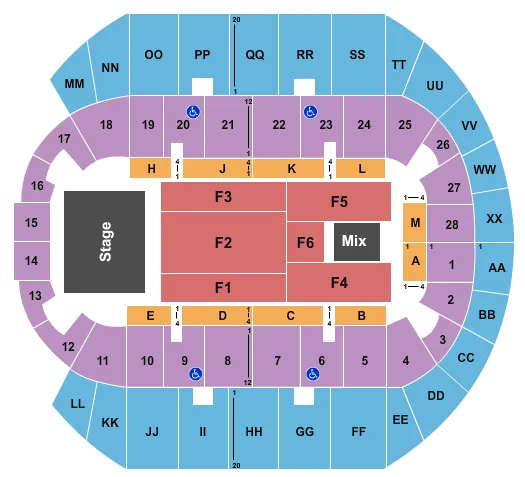 seating chart for Mississippi Coast Coliseum - End Stage 3 - eventticketscenter.com