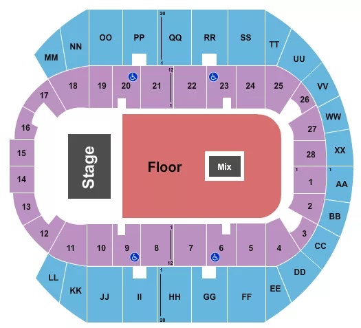 seating chart for Mississippi Coast Coliseum - Endstage GA Floor 2 - eventticketscenter.com