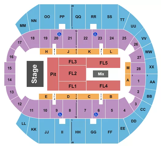 seating chart for Mississippi Coast Coliseum - Pit GA/ Flr Rsv FL1-5 - eventticketscenter.com