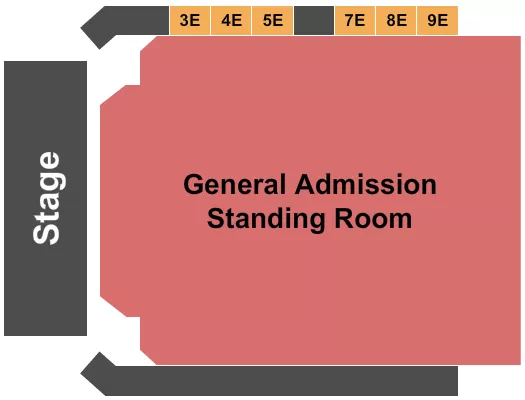 GA/Boxes Seating Chart at Mizner Park Amphitheater. The chart shows the main floor/stage with seating options surrounding it, which are color coded