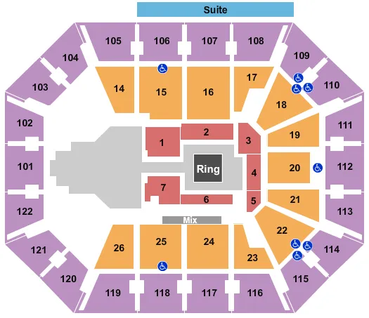 seating chart for Mohegan Sun Arena - CT - WWE - eventticketscenter.com