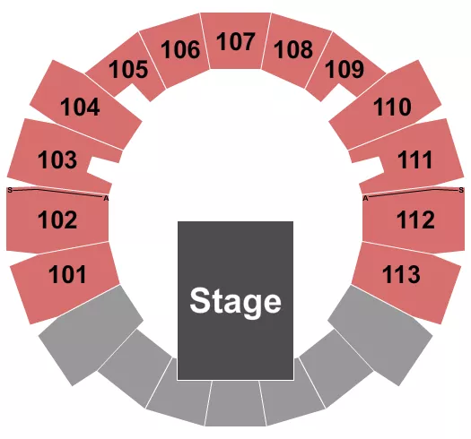 Endstage Seating Chart at Moody Coliseum. The chart shows the main floor/stage with seating options surrounding it, which are color coded