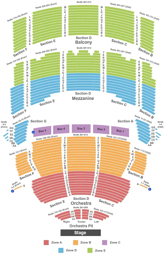 seating chart for Mortensen Hall at Bushnell Theatre - End Stage Int Zone - eventticketscenter.com