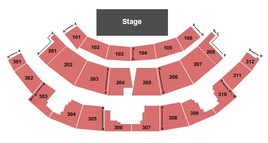 Endstage Seating Chart at Mt. Zion Church. The chart shows the main floor/stage with seating options surrounding it, which are color coded