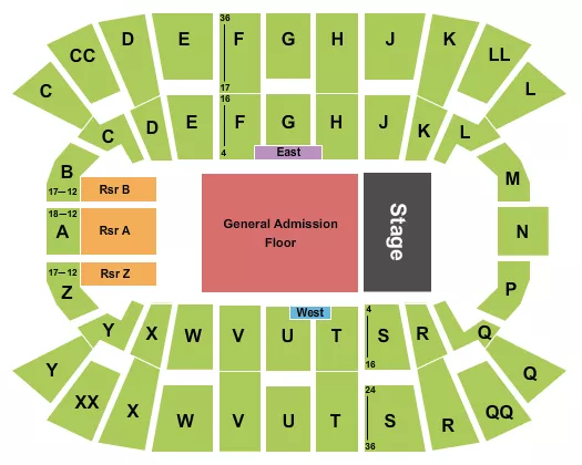 seating chart for Mullins Center - Endstage GA Floor - eventticketscenter.com