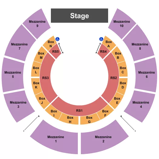 Circus Seating Chart at Nathan Benderson Park. The chart shows the main floor/stage with seating options surrounding it, which are color coded