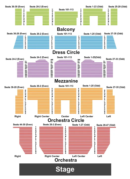 seating chart for Newark Symphony Hall - End Stage - eventticketscenter.com