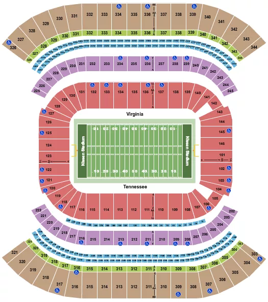 seating chart for Nissan Stadium - Nashville - Football - College - eventticketscenter.com