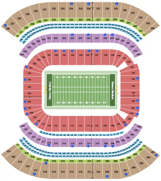 seating chart for Nissan Stadium - Nashville - Football - Music City Bowl - eventticketscenter.com