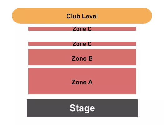 Endstage Zone Seating Chart at Miami Beach Bandshell. The chart shows the main floor/stage with seating options surrounding it, which are color coded