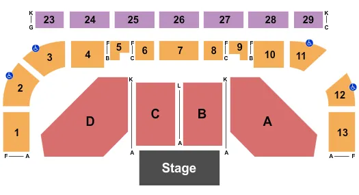 Jeff Foxworthy Seating Chart at Northwest Arena. The chart shows the main floor/stage with seating options surrounding it, which are color coded