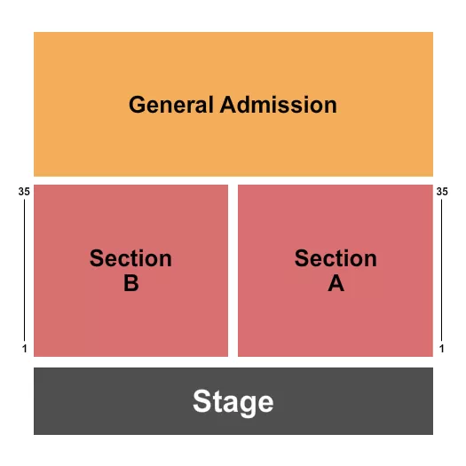 A&B 2 Seating Chart at Old Concrete Street Amphitheater. The chart shows the main floor/stage with seating options surrounding it, which are color coded