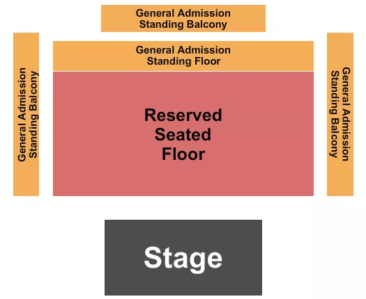 Endstage 3 Seating Chart at Old Forester's Paristown Hall. The chart shows the main floor/stage with seating options surrounding it, which are color coded