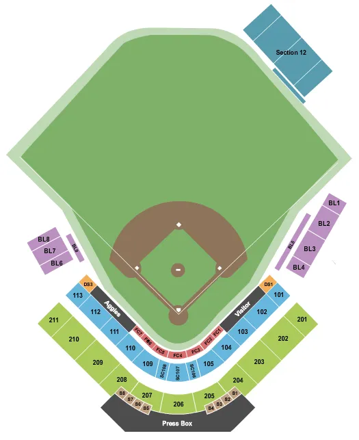 seating chart for Olsen Field at Blue Bell Park - Baseball 2 - eventticketscenter.com