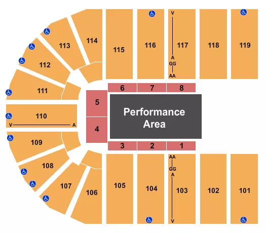 seating chart for Orleans Arena - The Orleans Hotel - Performance Area - eventticketscenter.com