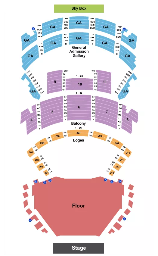 seating chart for Orpheum Theater - New Orleans - Endstage - GA Flr GA Gallery 2 - eventticketscenter.com