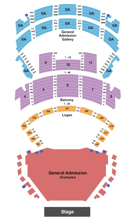 seating chart for Orpheum Theater - New Orleans - Endstage - GA Flr GA Gall - eventticketscenter.com