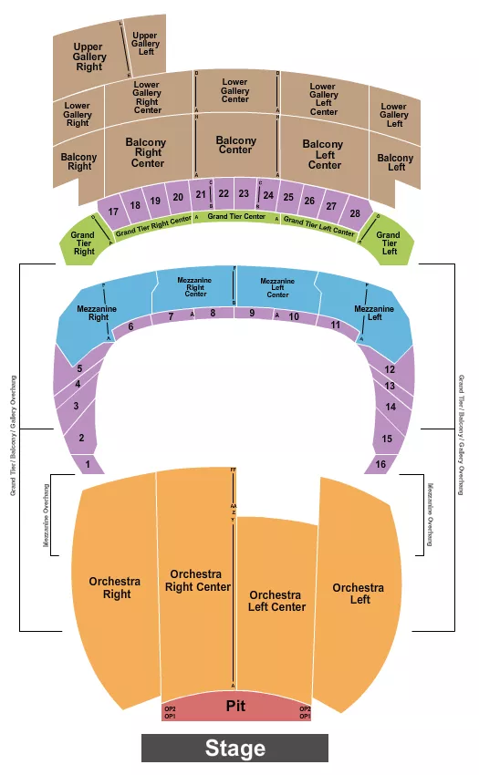seating chart for Orpheum Theatre - Memphis - Endstage Pit 2 - eventticketscenter.com