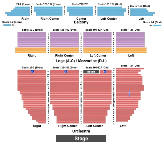 seating chart for Orpheum Theatre - San Francisco - Endstage 1 - eventticketscenter.com
