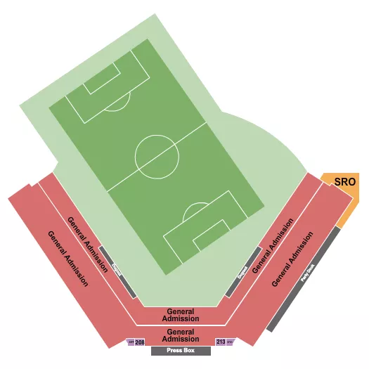 Soccer Seating Chart at Osceola County Stadium At Osceola Heritage Park. The chart shows the main floor/stage with seating options surrounding it, which are color coded