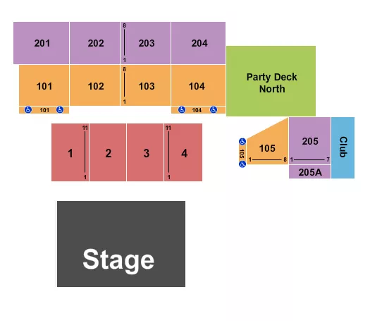 Sesame Street Seating Chart at Oshkosh Arena. The chart shows the main floor/stage with seating options surrounding it, which are color coded