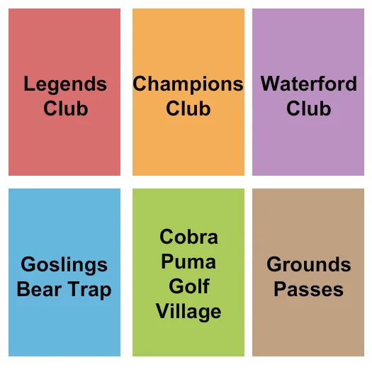 Golf Seating Chart at PGA National Resort & Spa. The chart shows the main floor/stage with seating options surrounding it, which are color coded