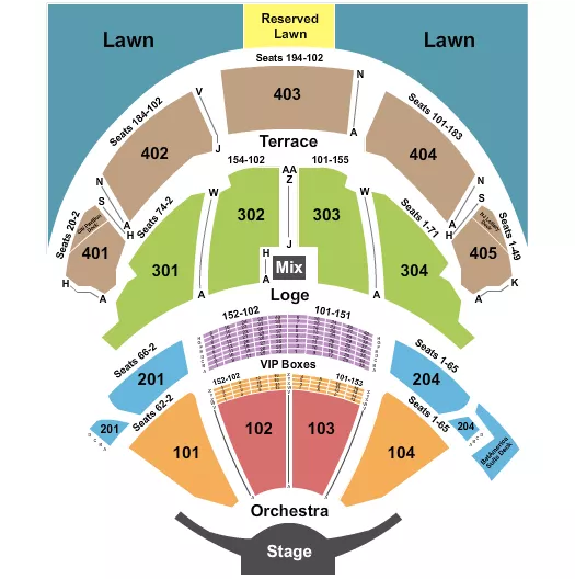 seating chart for PNC Bank Arts Center - Endstage 3 - eventticketscenter.com