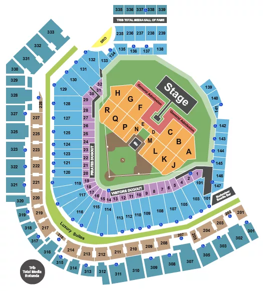 seating chart for PNC Park - Green Day 2024 - eventticketscenter.com