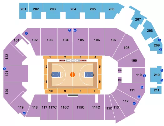 Basketball Seating Chart at PPL Center. The chart shows the main floor/stage with seating options surrounding it, which are color coded