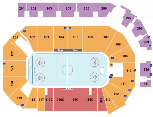 Hockey 2 Seating Chart at PPL Center. The chart shows the main floor/stage with seating options surrounding it, which are color coded