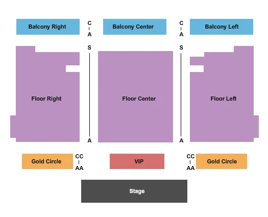 End Stage Seating Chart at Palace Theater. The chart shows the main floor/stage with seating options surrounding it, which are color coded