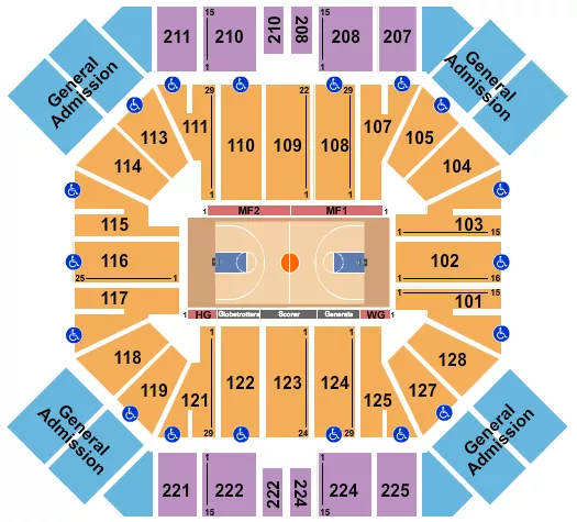 seating chart for Pan American Center - Basketball - Globetrotters - eventticketscenter.com