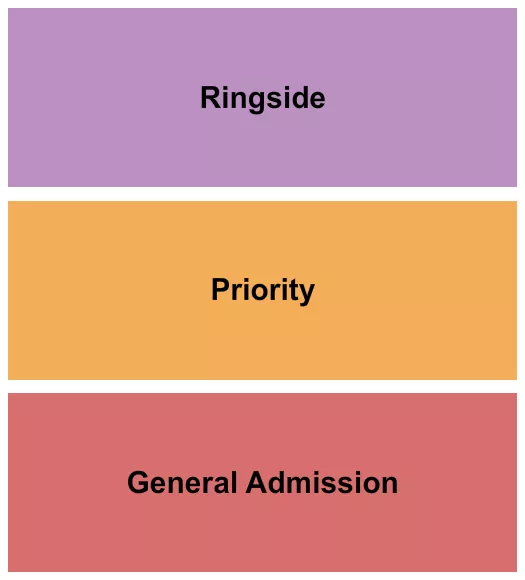 GA/Priority/Ringside Seating Chart at Panorama Mall. The chart shows the main floor/stage with seating options surrounding it, which are color coded