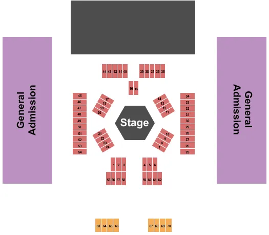 Atlas 36 Fights Seating Chart at Paragon Casino Resort. The chart shows the main floor/stage with seating options surrounding it, which are color coded